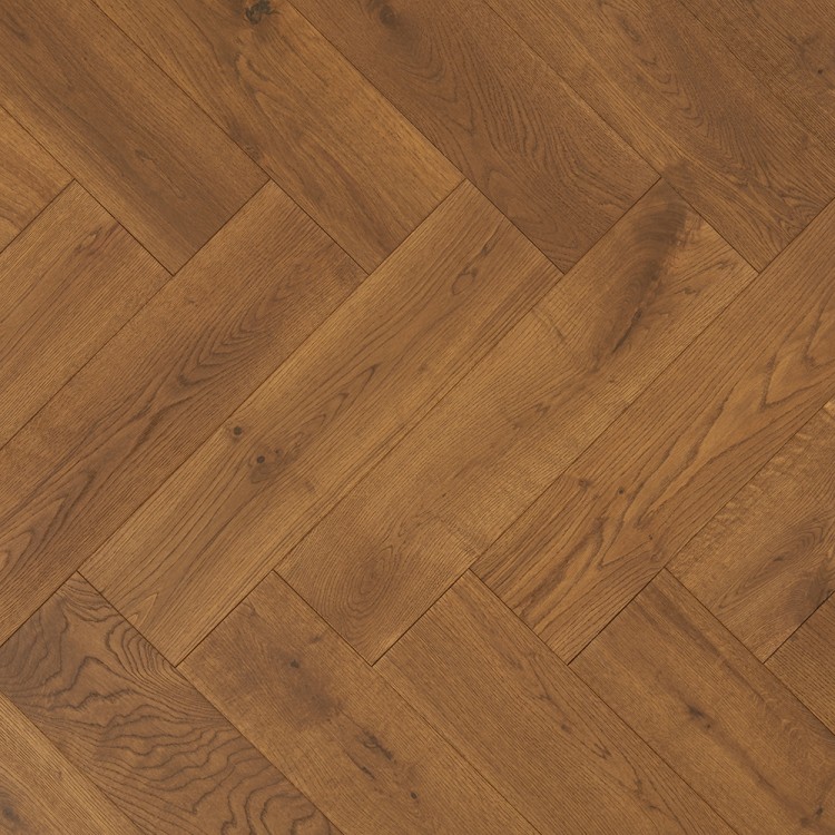 Heartwood Oak Herringbone Brandy Brushed and Matt Lacquered