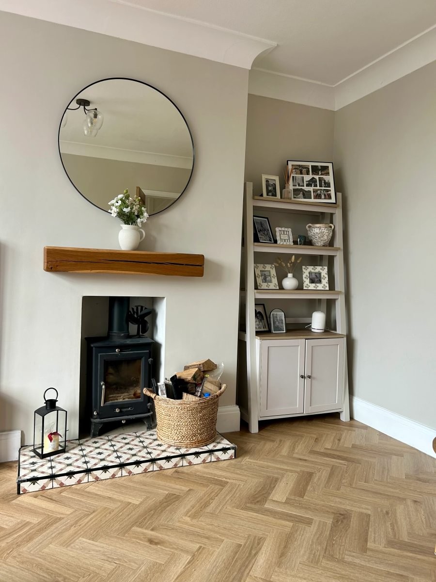 Finesse Luxury Vinyl Tiles in Parquet Marni Dryback Beige Living Room